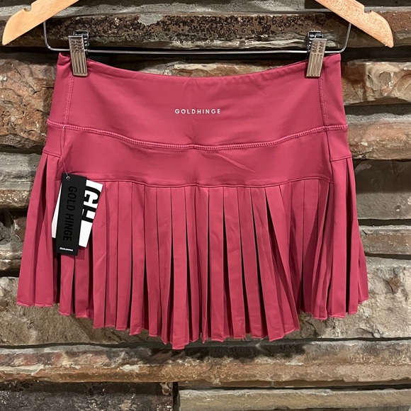 Gold Hinge Pleated Tennis Pickleball Raspberry Mini Skirt with Built-in Shorts - Picture 6 of 9